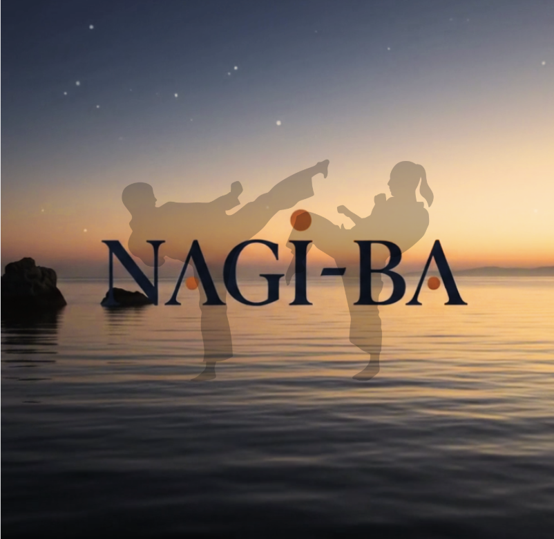 NAGI-BAのロゴイメージ、凪の海と空手の組手シルエット